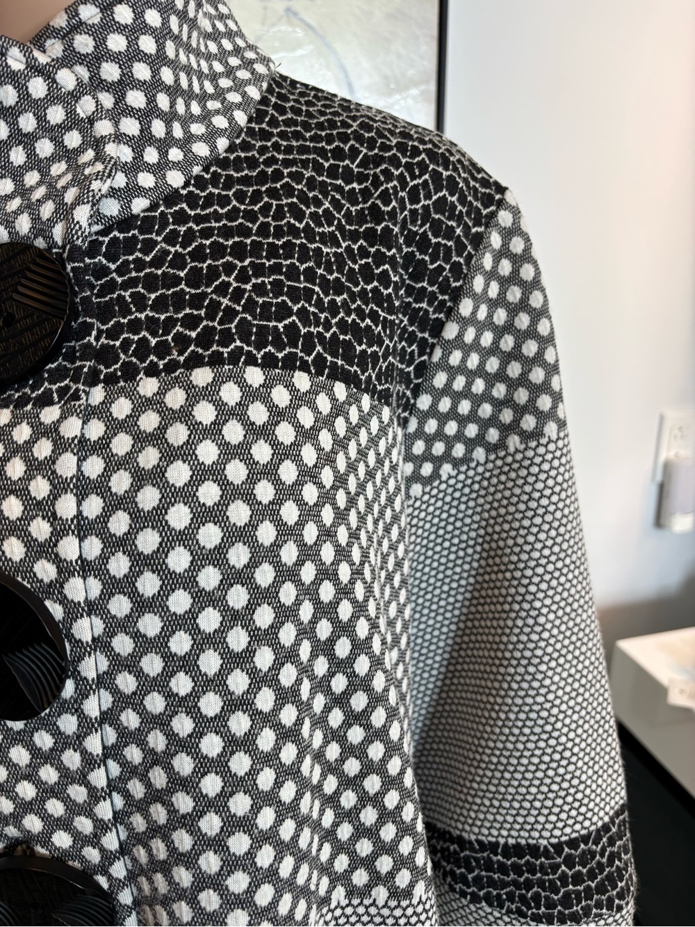Joseph Ribkoff Black and White Patterned Jacket R1 - Picture 6 of 15